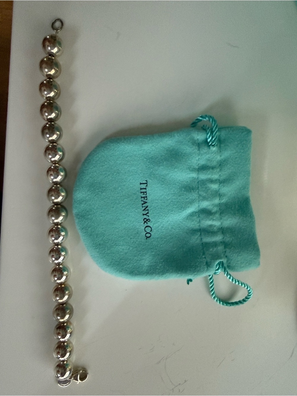 Tiffany & Co. Sterling Silver Bead Bracelet with Signature Blue Pouch